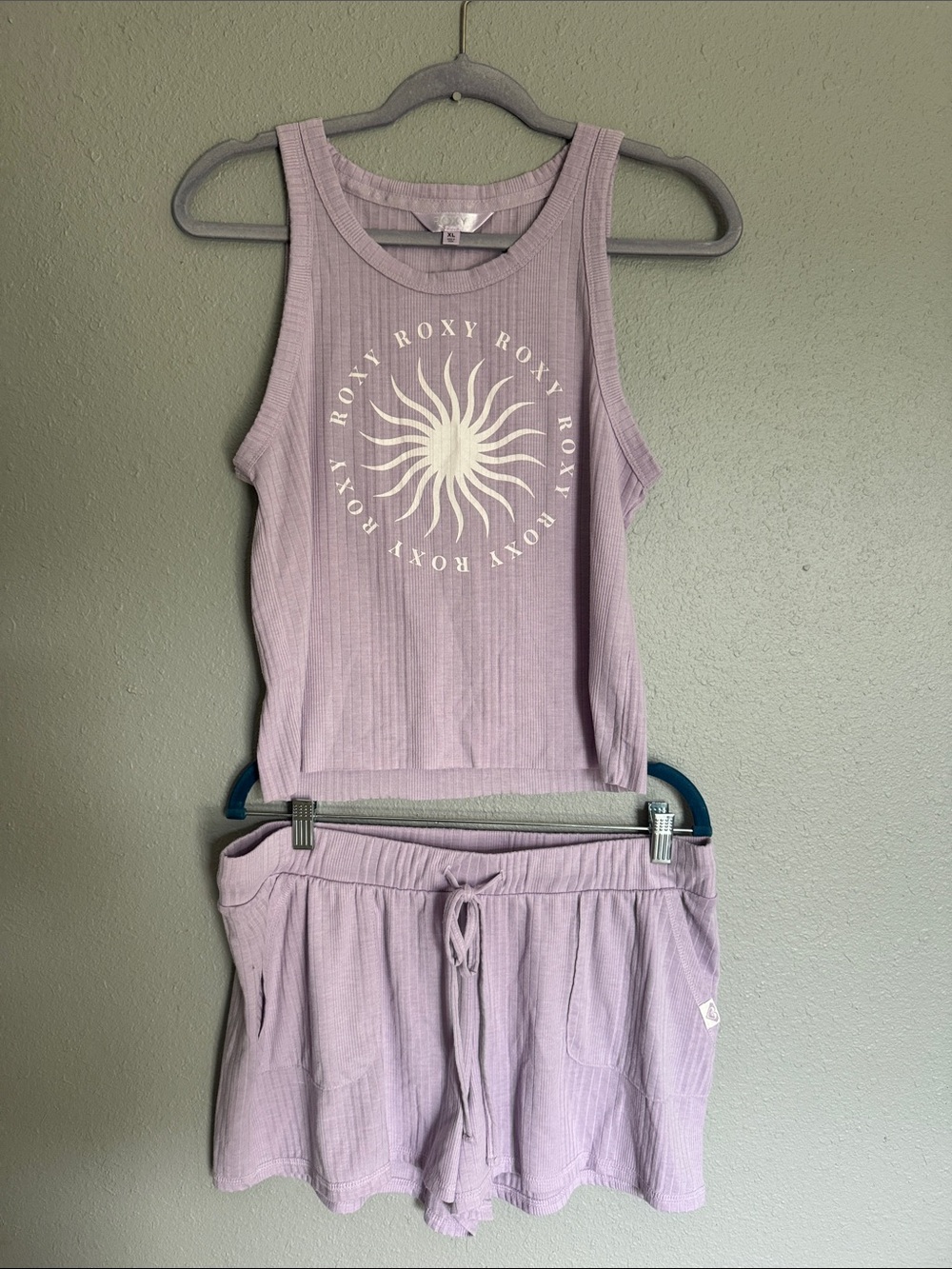 Roxy Lilac Ribbed Tank and Shorts Set with White Sun Graphic - Picture 3 of 4